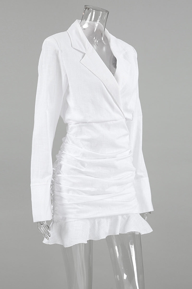 Ruffle Ruched Turn-back Collar Wrapped Skirt Dresses
