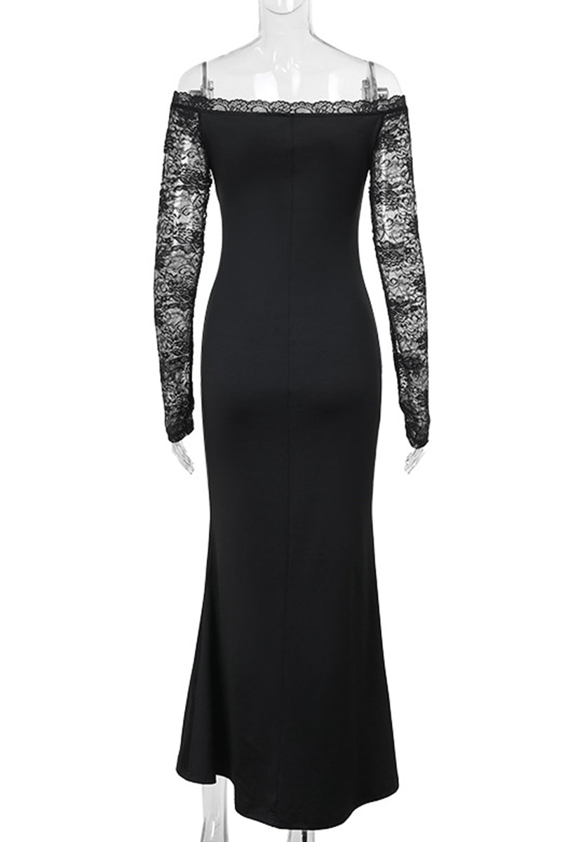 Lace Patchwork Backless Off Shoulder Long Dresses