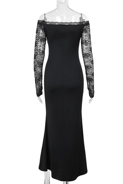 Lace Patchwork Backless Off Shoulder Long Dresses