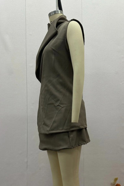 Buttons Adjustable Mandarin Collar Sleeveless Two Pieces