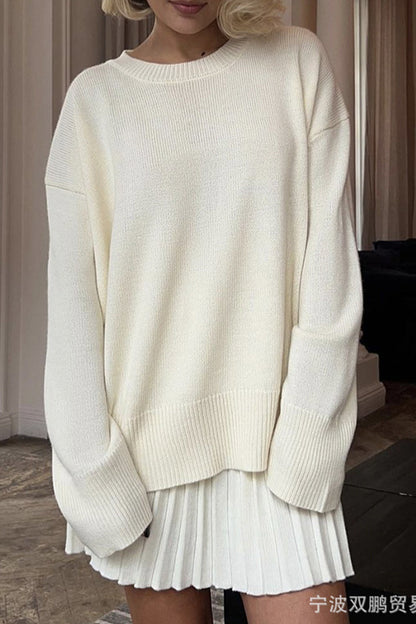 Patchwork Pleated O Neck Long Sleeve Two Pieces