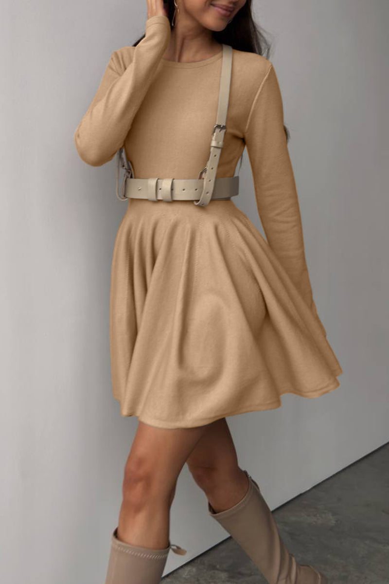 Ruched O Neck Sweater Dress Dresses(4 Colors)