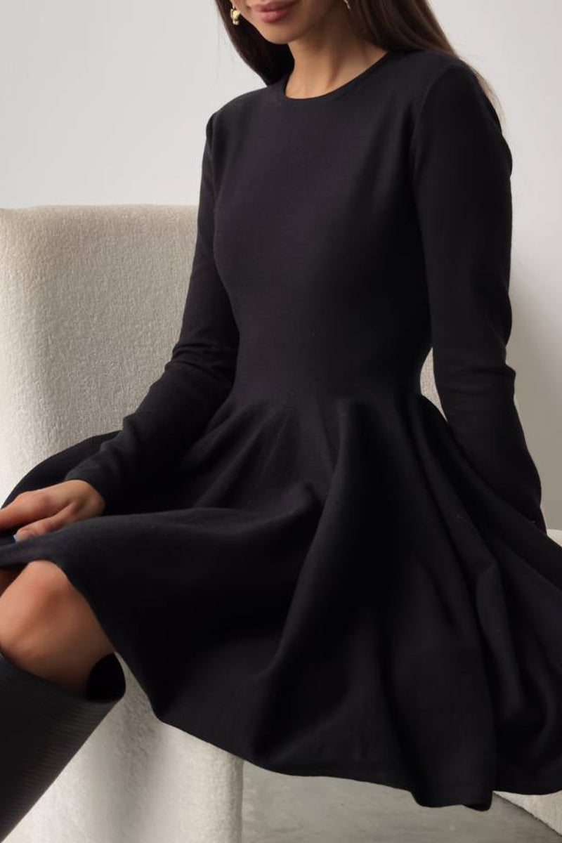 Ruched O Neck Sweater Dress Dresses(4 Colors)