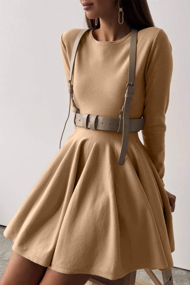 Ruched O Neck Sweater Dress Dresses(4 Colors)