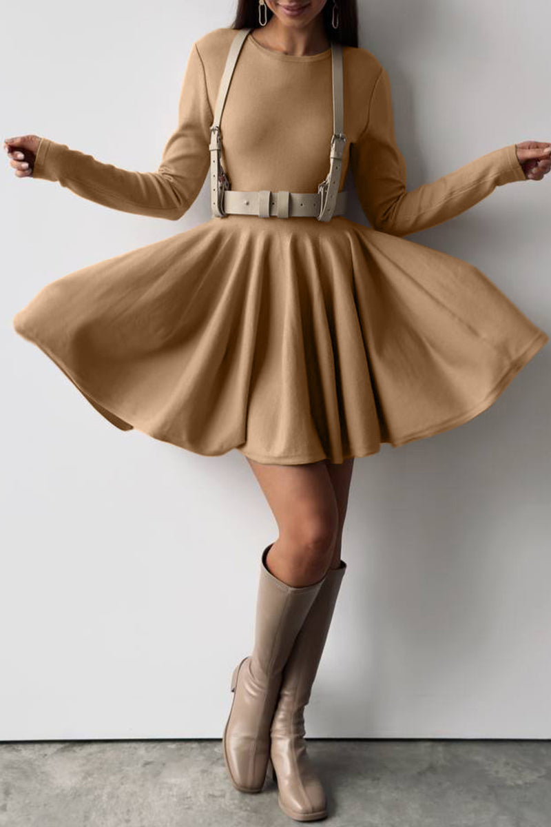 Ruched O Neck Sweater Dress Dresses(4 Colors)