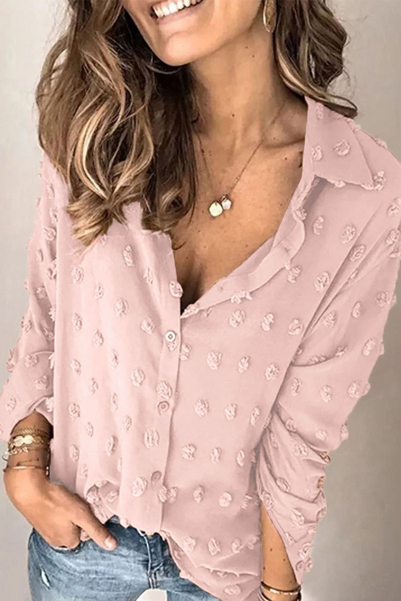 Daily Buttons Fur Ball Turndown Collar Blouses(3 Colors)