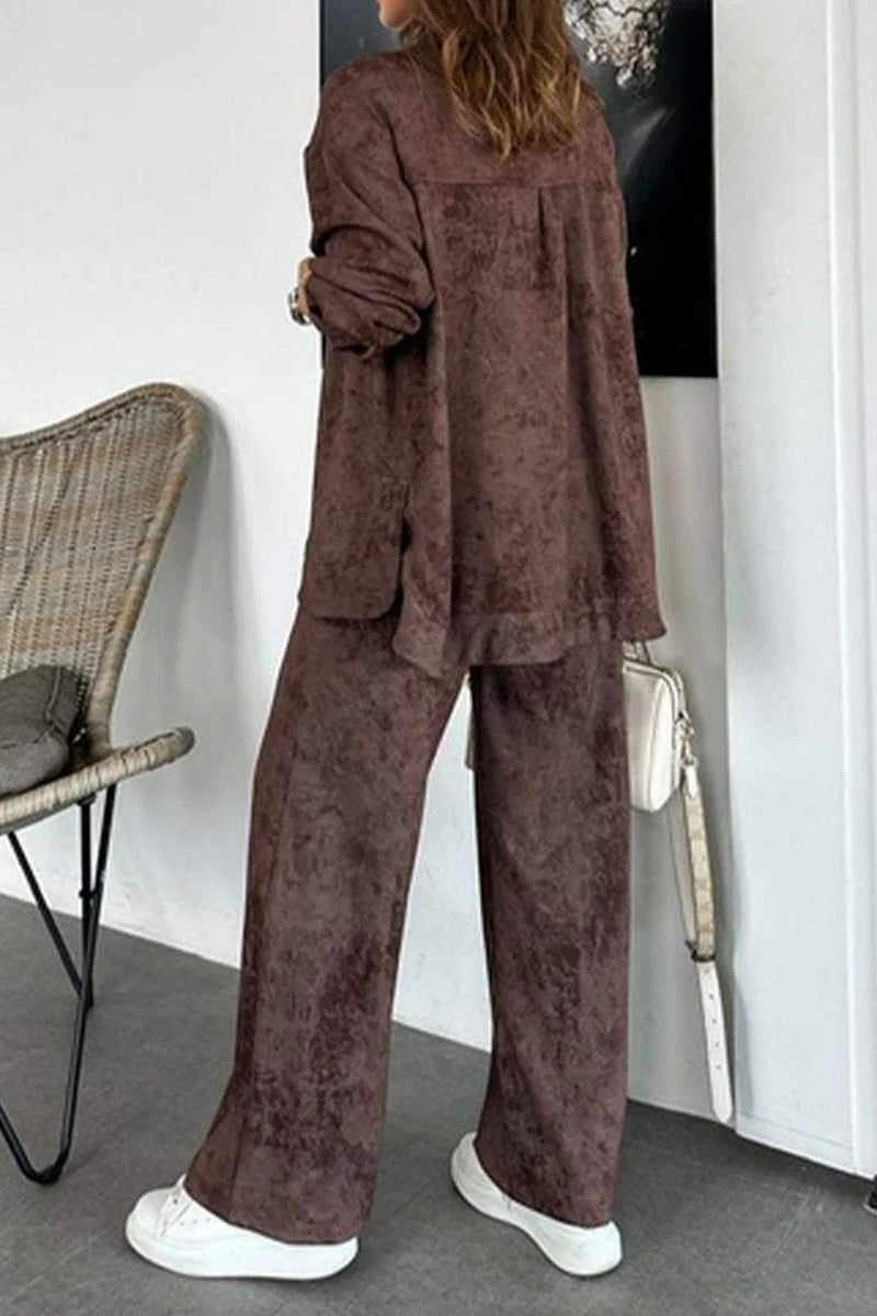 Street Tie Dye Distressed Pocket Turndown Collar Long Sleeve Two Pieces