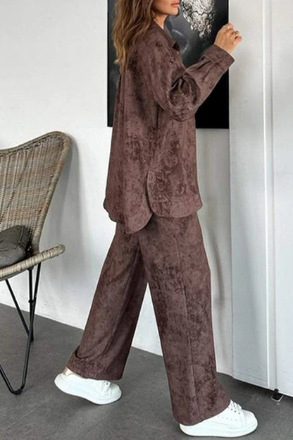 Street Tie Dye Distressed Pocket Turndown Collar Long Sleeve Two Pieces