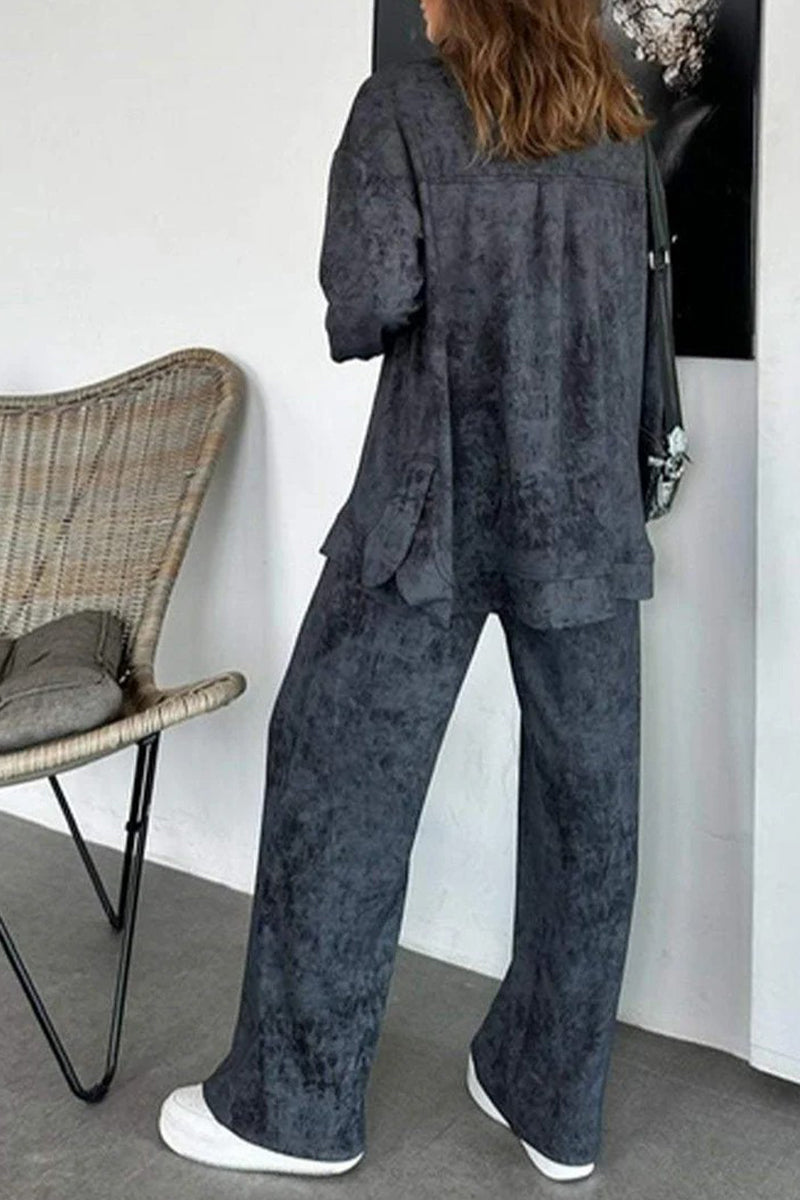 Street Tie Dye Distressed Pocket Turndown Collar Long Sleeve Two Pieces
