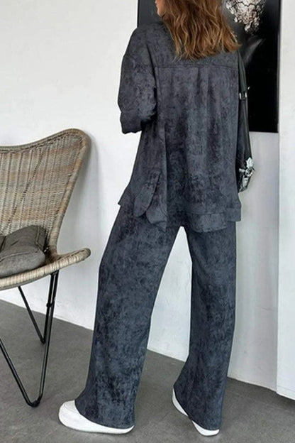 Street Tie Dye Distressed Pocket Turndown Collar Long Sleeve Two Pieces