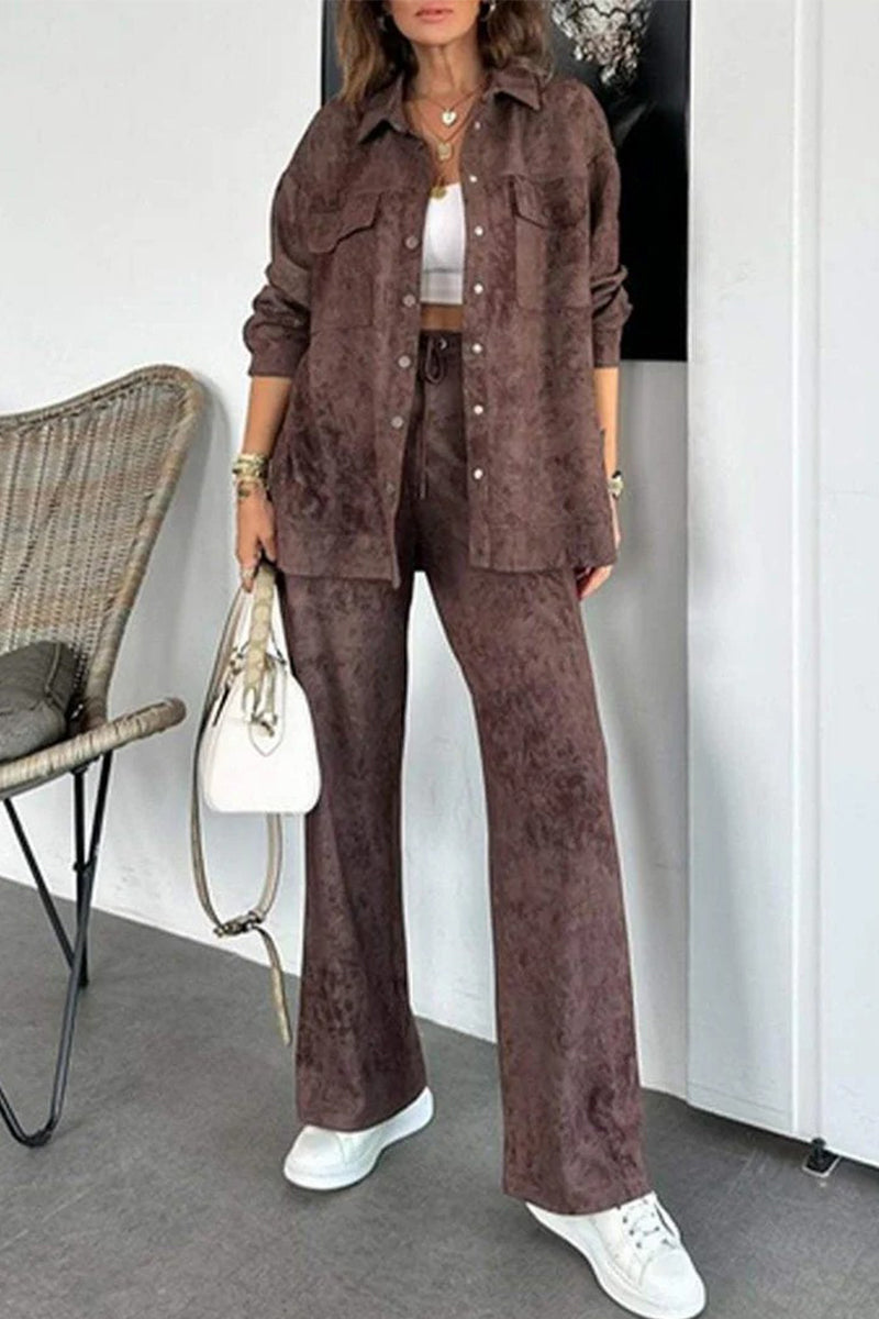 Street Tie Dye Distressed Pocket Turndown Collar Long Sleeve Two Pieces