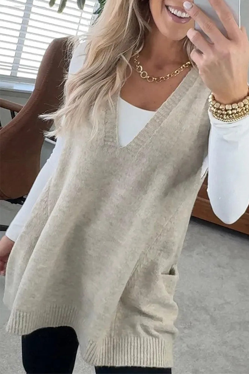 Daily Pocket V Neck Sweaters(5 Colors)