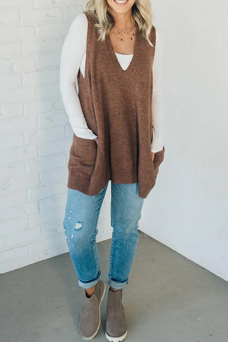 Daily Pocket V Neck Sweaters(5 Colors)