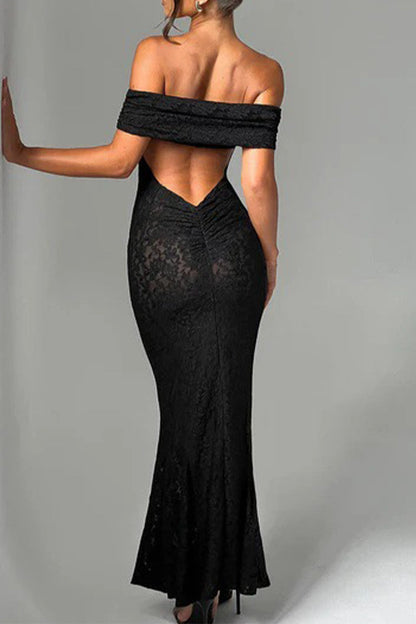 Lace Backless Fishtail Off Shoulder Long Dresses