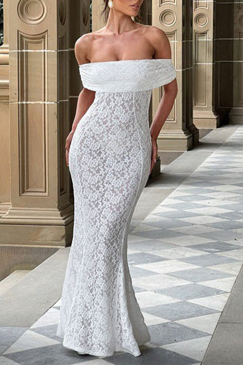 Lace Backless Fishtail Off Shoulder Long Dresses
