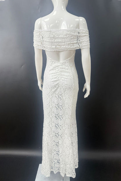 Lace Backless Fishtail Off Shoulder Long Dresses