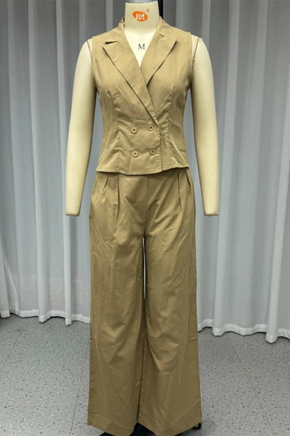Pocket Ruched Turn-back Collar Sleeveless Two Pieces