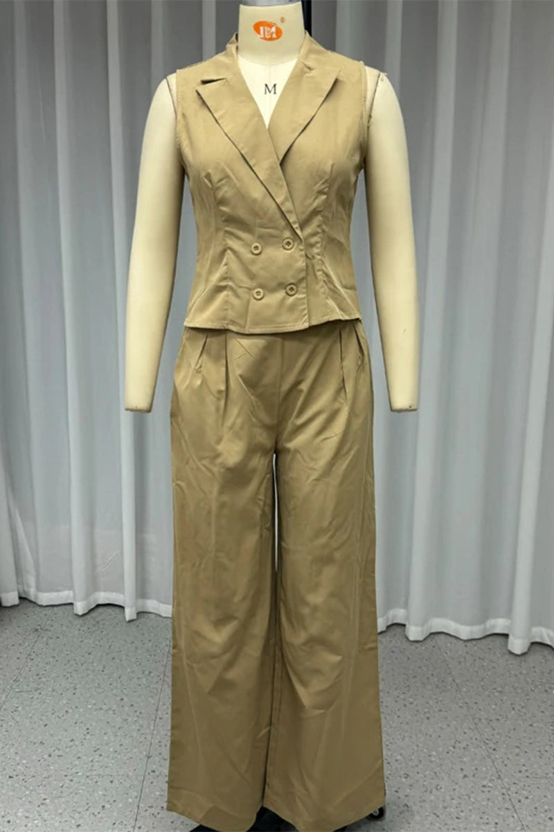 Pocket Ruched Turn-back Collar Sleeveless Two Pieces