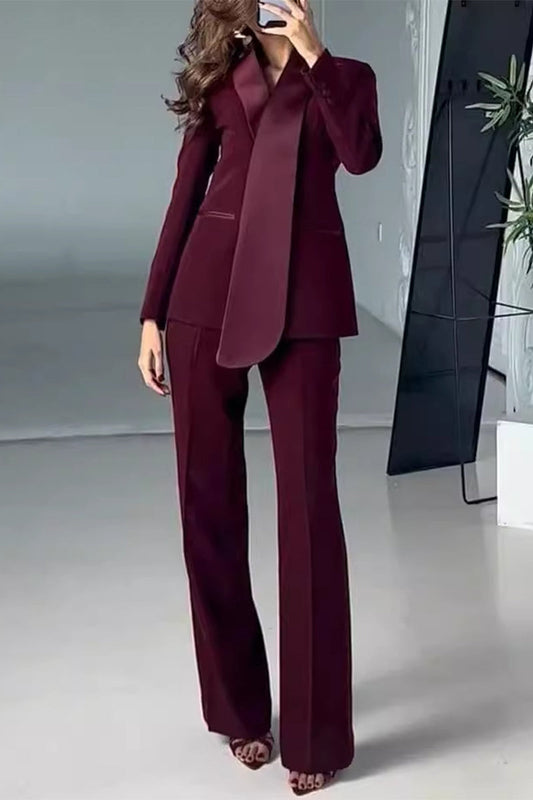 Patchwork Turn-back Collar Long Sleeve Two Pieces