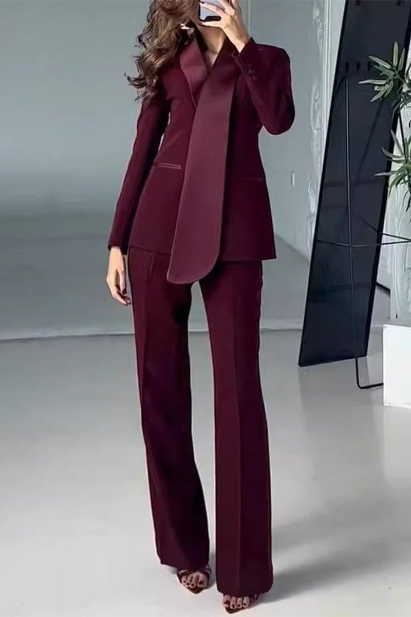 Patchwork Turn-back Collar Long Sleeve Two Pieces