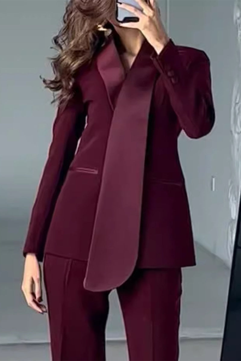 Patchwork Turn-back Collar Long Sleeve Two Pieces