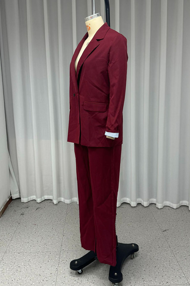 Street Buttons Patchwork Turn-back Collar Long Sleeve Two Pieces