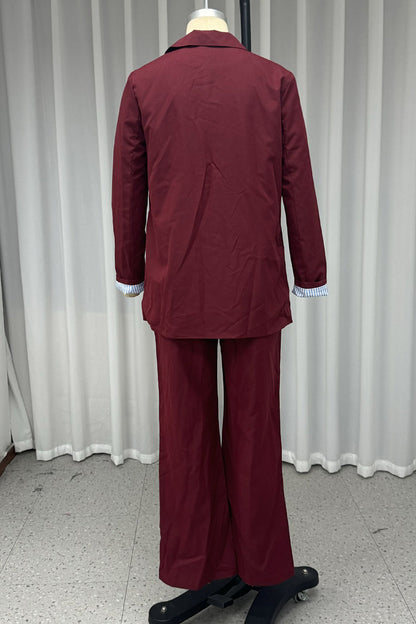 Street Buttons Patchwork Turn-back Collar Long Sleeve Two Pieces