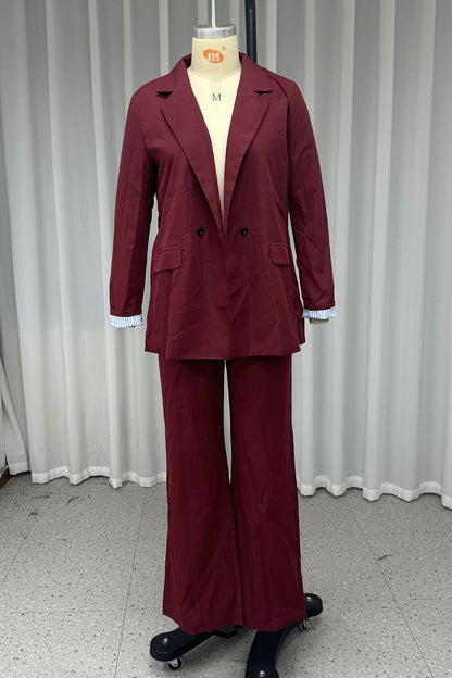 Street Buttons Patchwork Turn-back Collar Long Sleeve Two Pieces