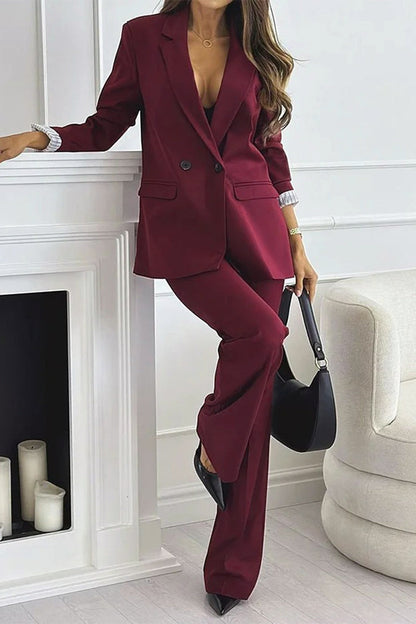 Street Buttons Patchwork Turn-back Collar Long Sleeve Two Pieces