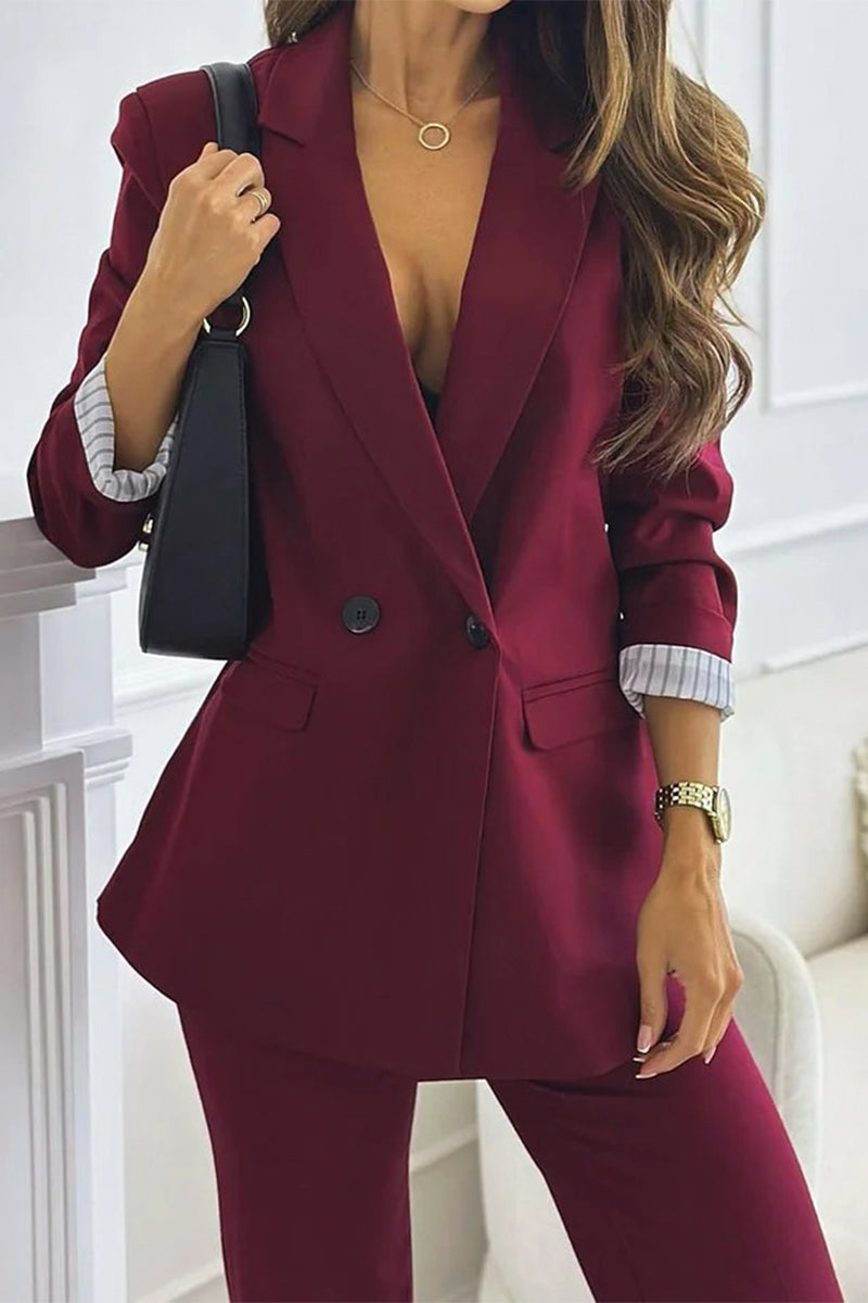Street Buttons Patchwork Turn-back Collar Long Sleeve Two Pieces