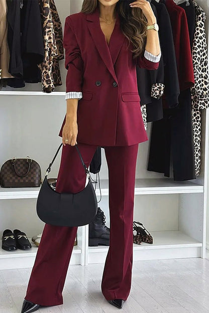 Street Buttons Patchwork Turn-back Collar Long Sleeve Two Pieces