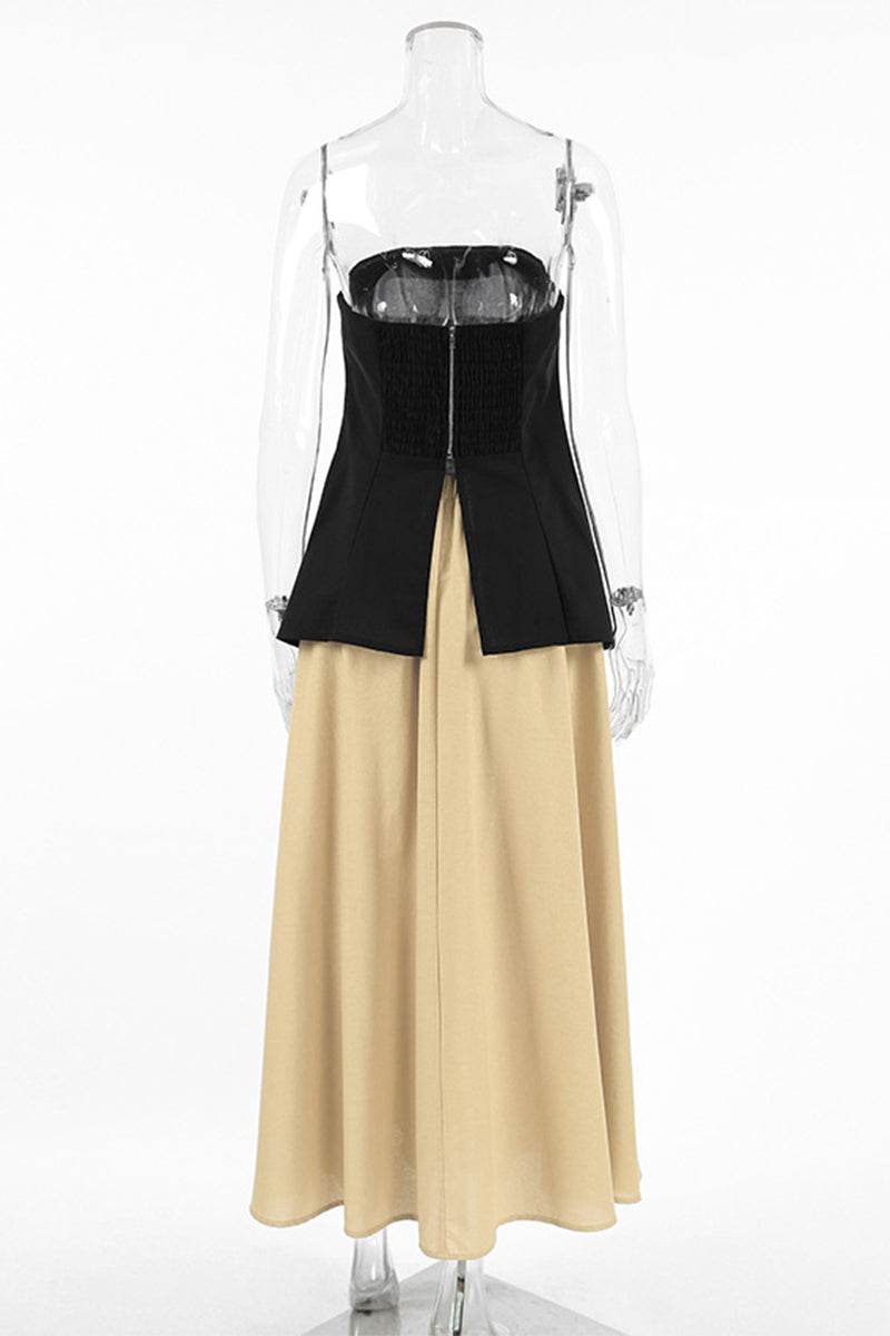 Street Zipper Strapless Sleeveless Two Pieces
