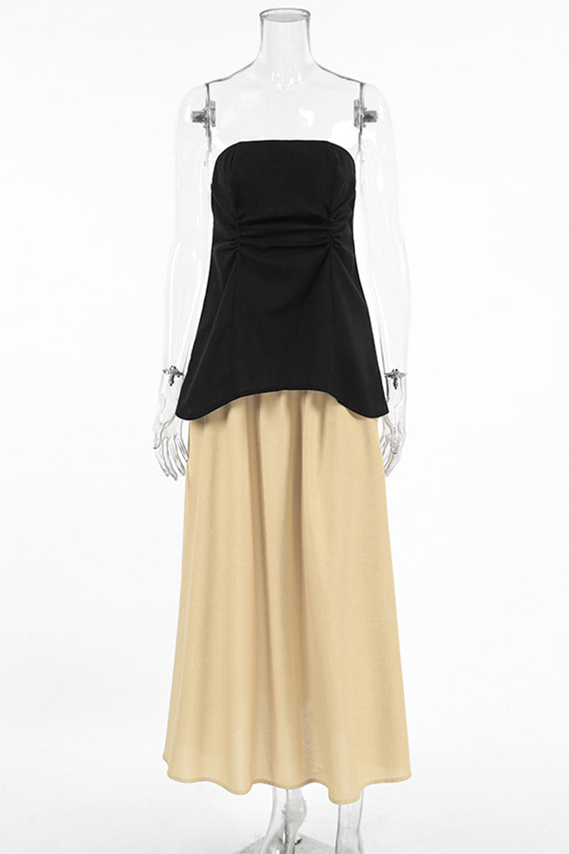 Street Zipper Strapless Sleeveless Two Pieces