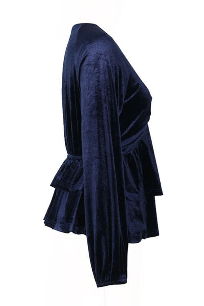 Ruched Velvet V Neck Blouses