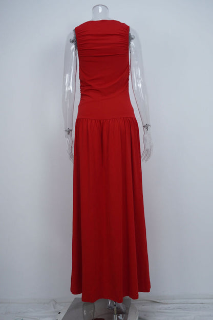 Ruched O Neck Long Dresses