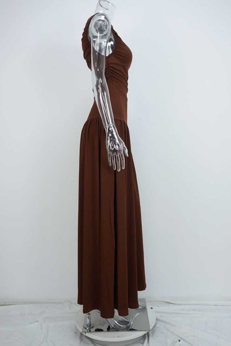 Ruched O Neck Long Dresses
