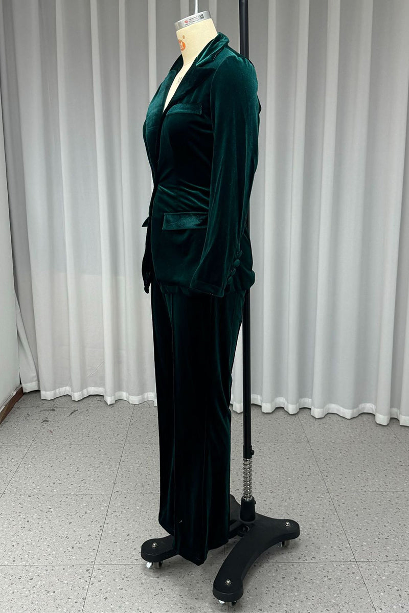 Daily Buttons Velvet Turn-back Collar Long Sleeve Two Pieces