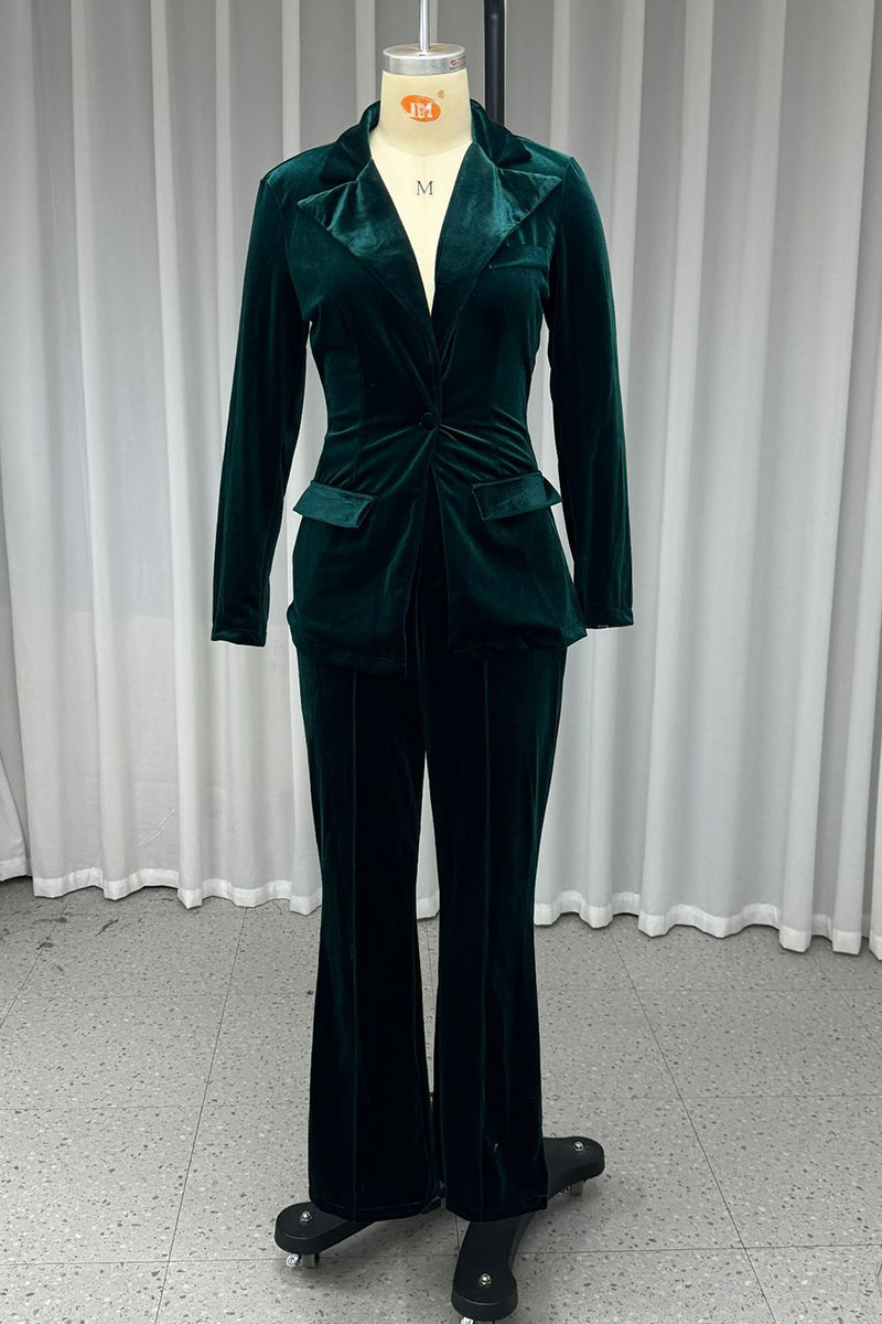 Daily Buttons Velvet Turn-back Collar Long Sleeve Two Pieces