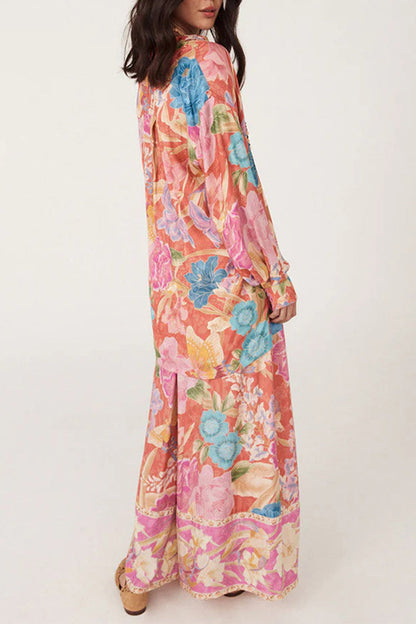 Print Pocket Contrast Turndown Collar Long Sleeve Two Pieces