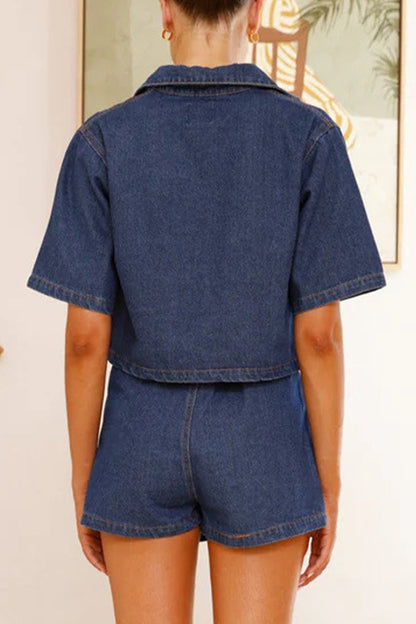 Street Pocket Irregular V Neck Short Sleeve Two Pieces