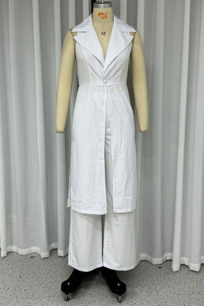 Buttons Slit Turndown Collar Sleeveless Two Pieces