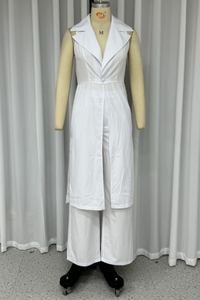 Buttons Slit Turndown Collar Sleeveless Two Pieces
