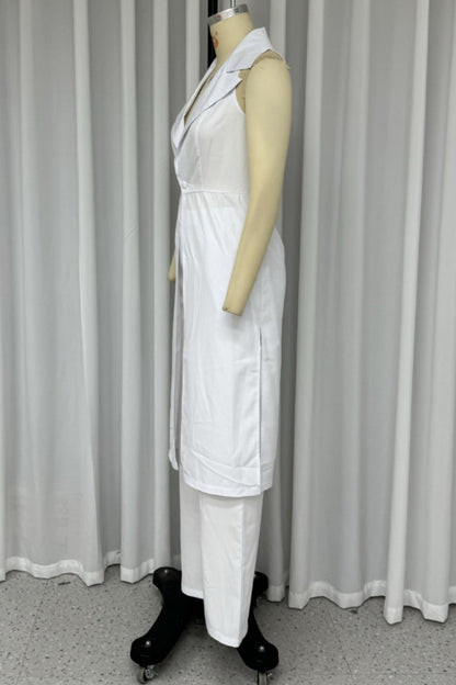 Buttons Slit Turndown Collar Sleeveless Two Pieces