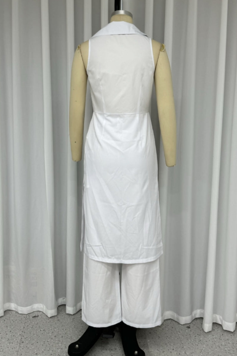 Buttons Slit Turndown Collar Sleeveless Two Pieces