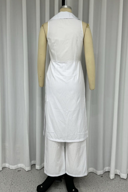 Buttons Slit Turndown Collar Sleeveless Two Pieces