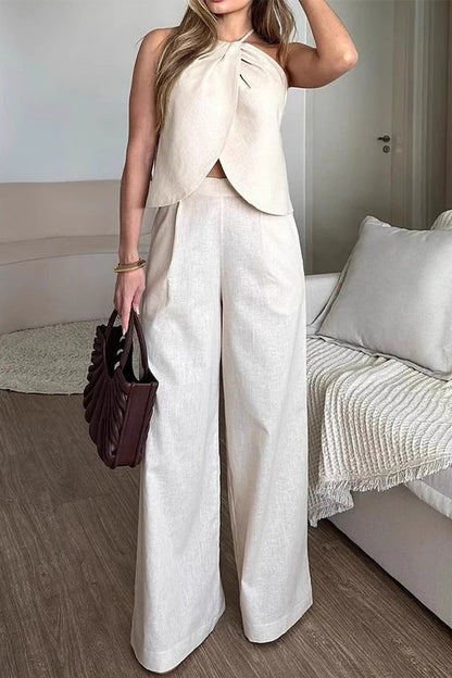 Ruched Irregular Halter Sleeveless Two Pieces