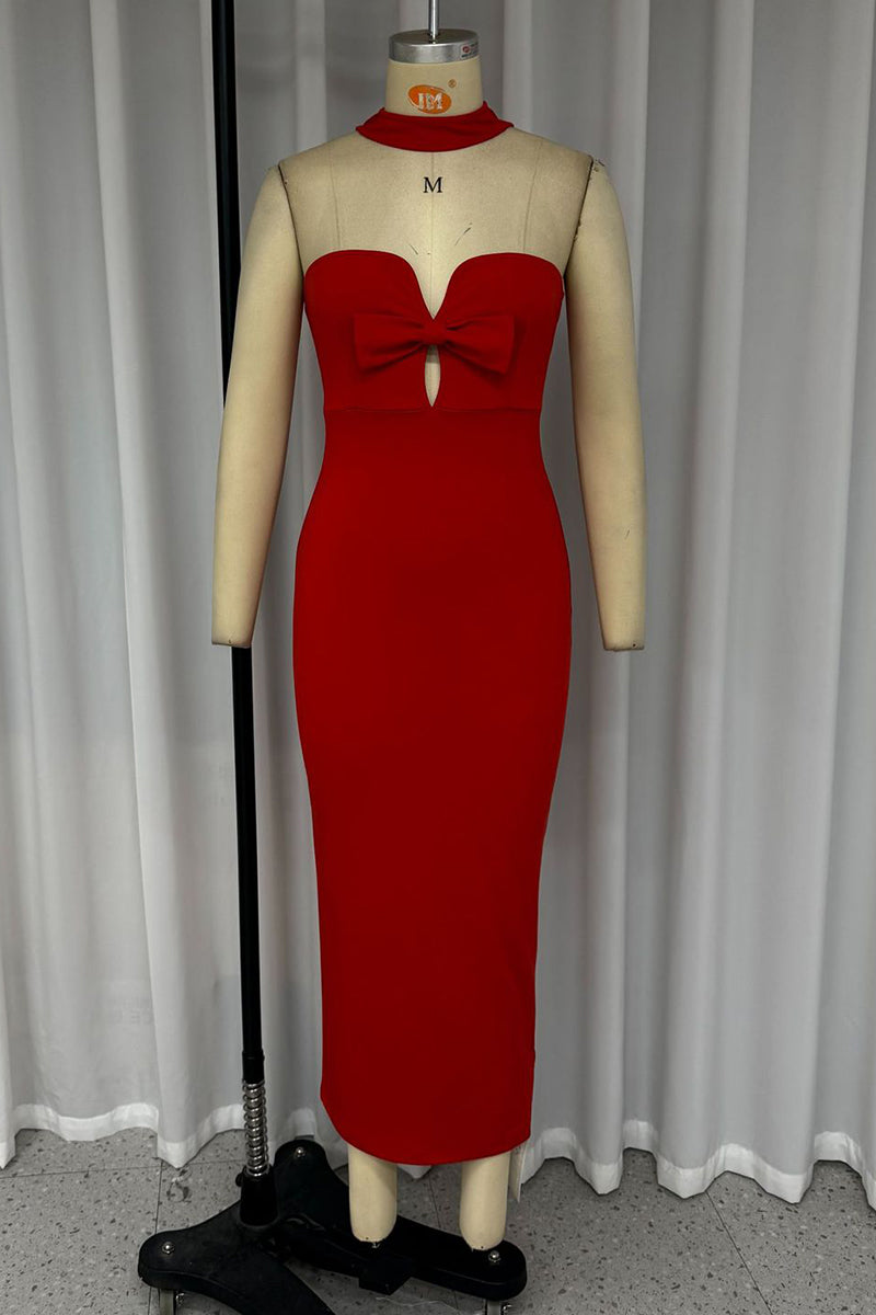 Bow Decor Halter One Step Skirt Dresses