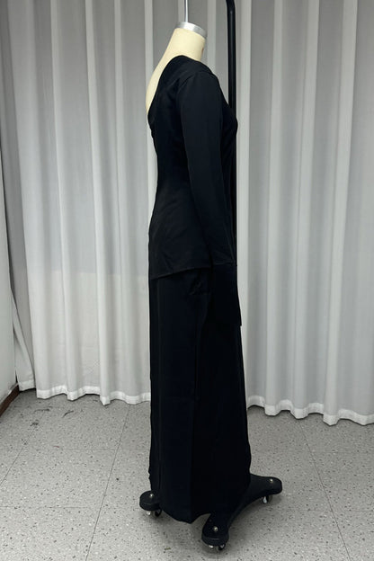 Buttons Slit Irregular Sloping Shoulder Long Sleeve Two Pieces