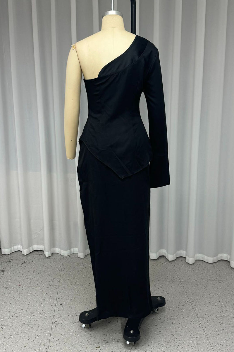 Buttons Slit Irregular Sloping Shoulder Long Sleeve Two Pieces
