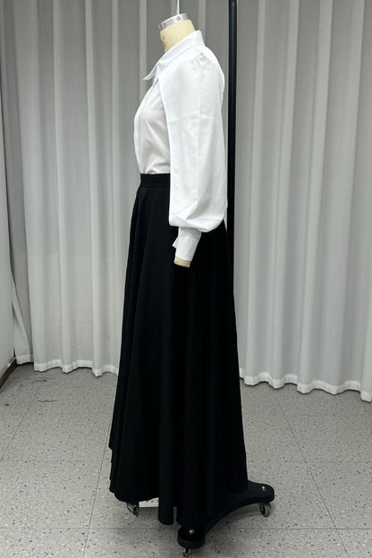 Patchwork Turndown Collar Long Sleeve Two Pieces